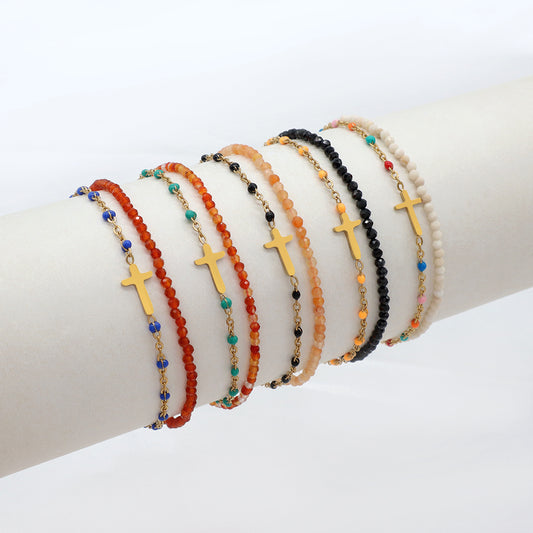 Handmade Customizable Natural Stone With Stainless Steel Double Layer Bracelet