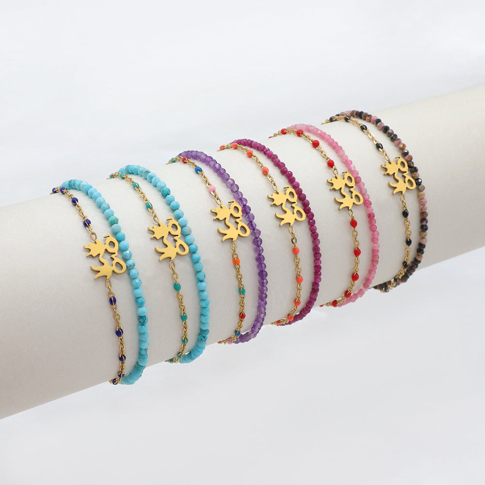 Handmade Customizable Natural Stone With Stainless Steel Double Layer Enamel Bracelet