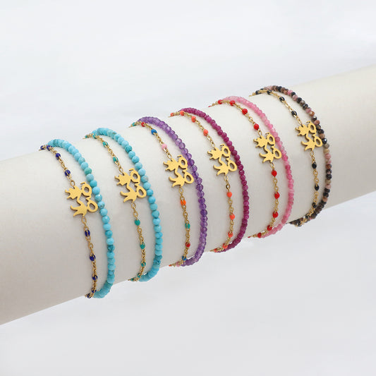 Handmade Customizable Natural Stone With Stainless Steel Double Layer Enamel Bracelet