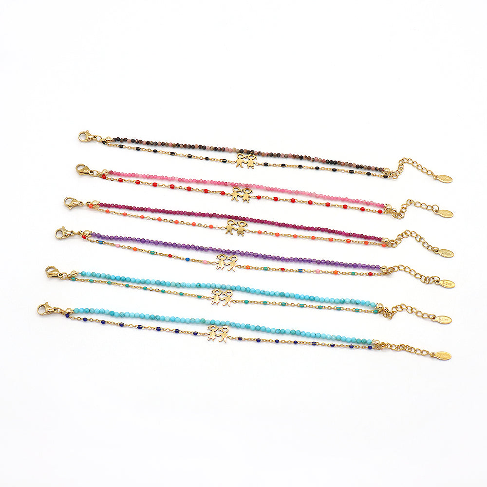Handmade Customizable Natural Stone With Stainless Steel Double Layer Enamel Bracelet