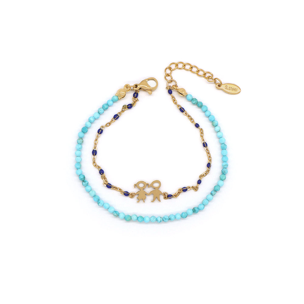 Handmade Customizable Natural Stone With Stainless Steel Double Layer Enamel Bracelet