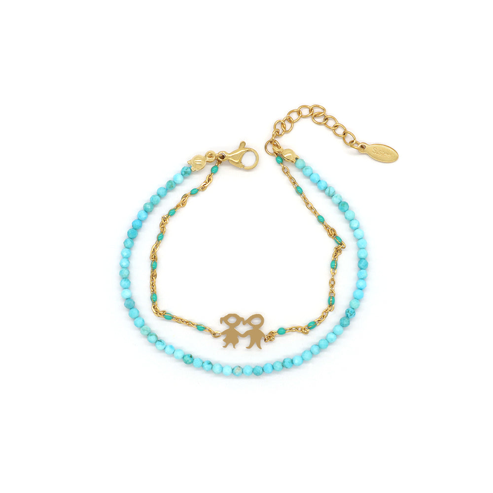 Handmade Customizable Natural Stone With Stainless Steel Double Layer Enamel Bracelet