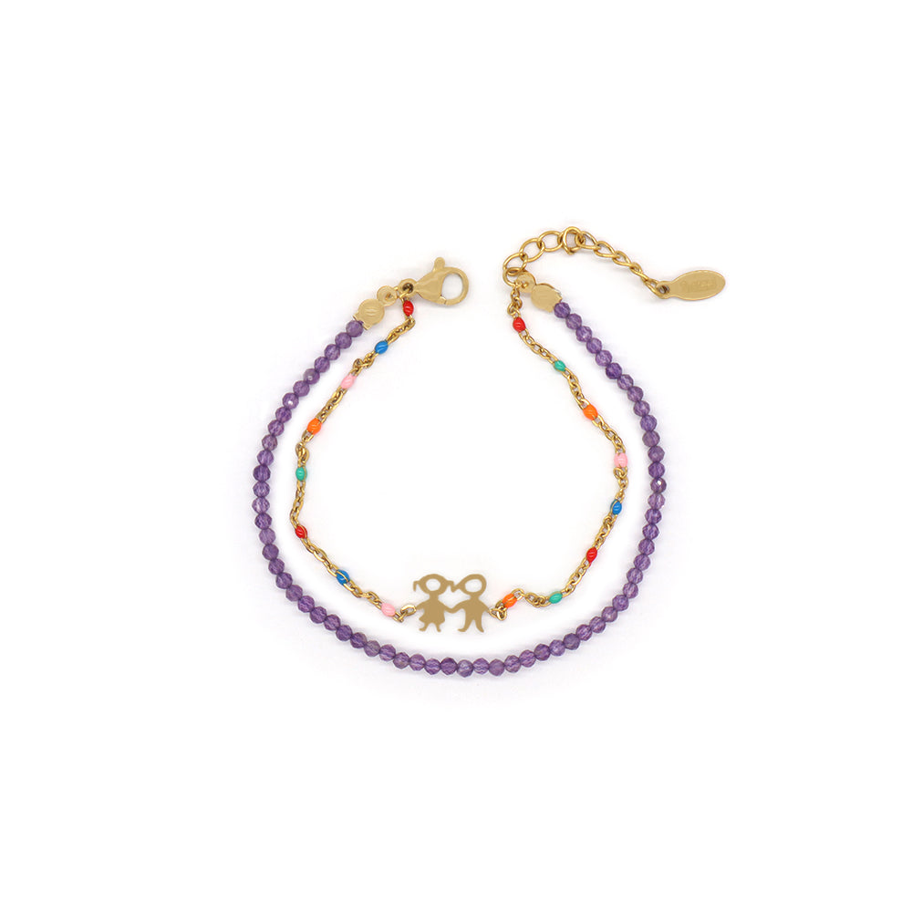 Handmade Customizable Natural Stone With Stainless Steel Double Layer Enamel Bracelet