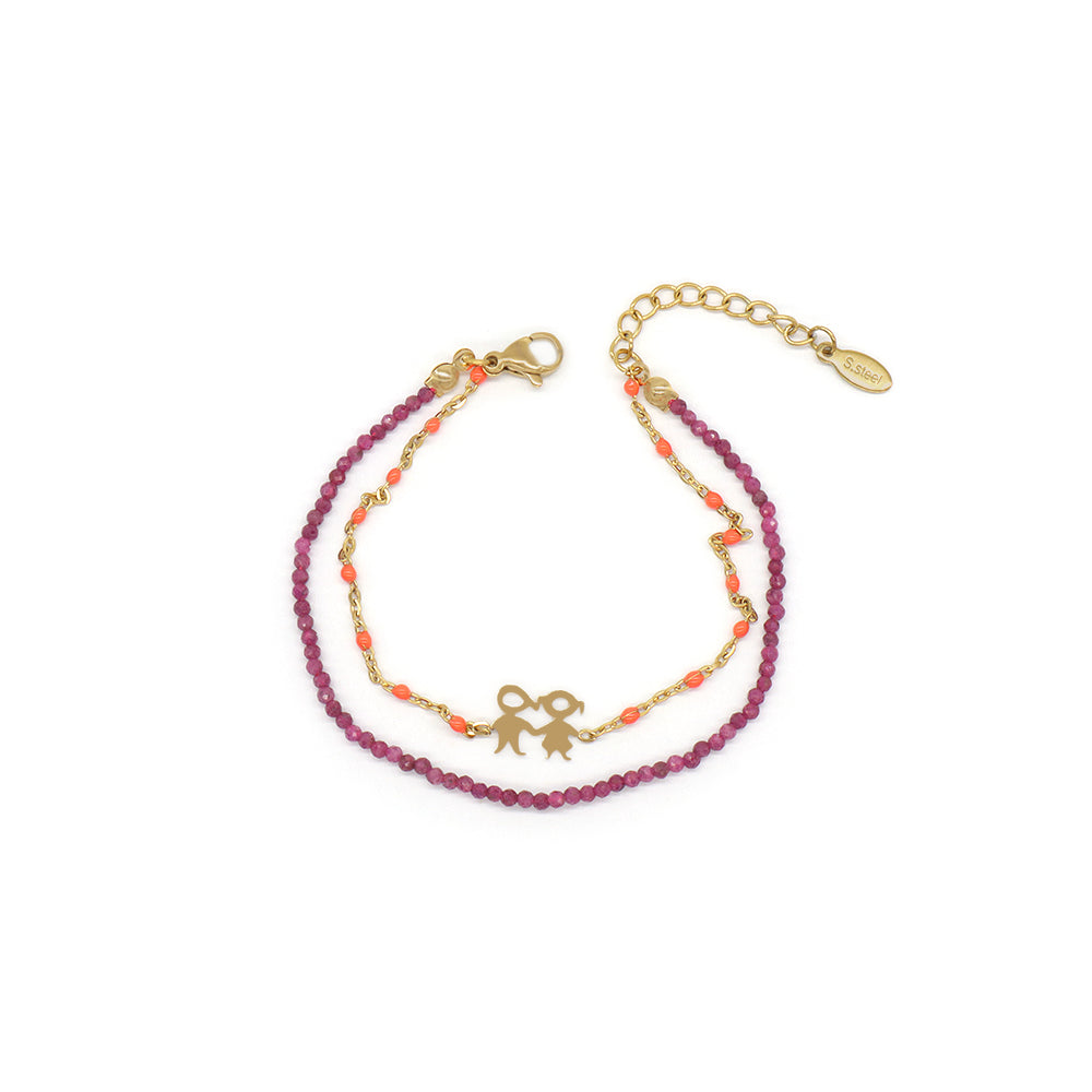 Handmade Customizable Natural Stone With Stainless Steel Double Layer Enamel Bracelet