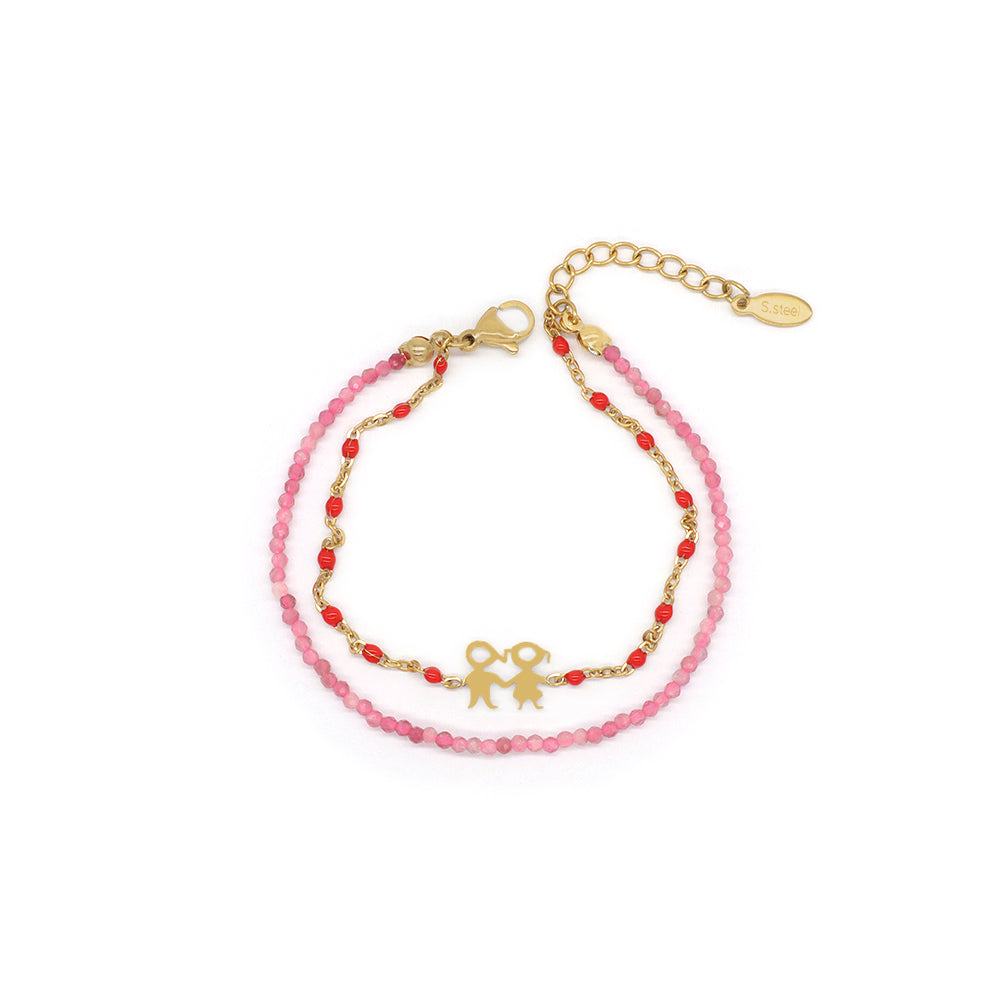 Handmade Customizable Natural Stone With Stainless Steel Double Layer Enamel Bracelet