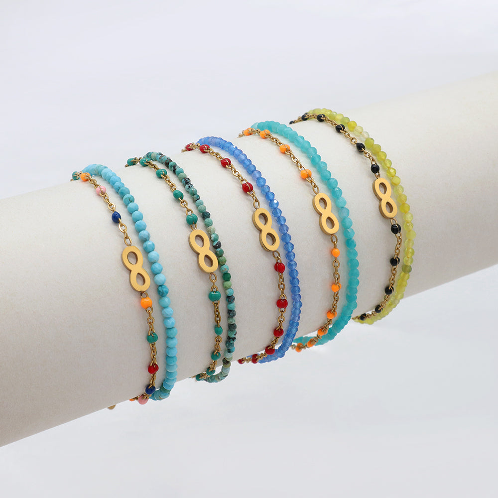 Handmade Customizable Natural Stone With Stainless Steel Double Layer Enamel Bracelet