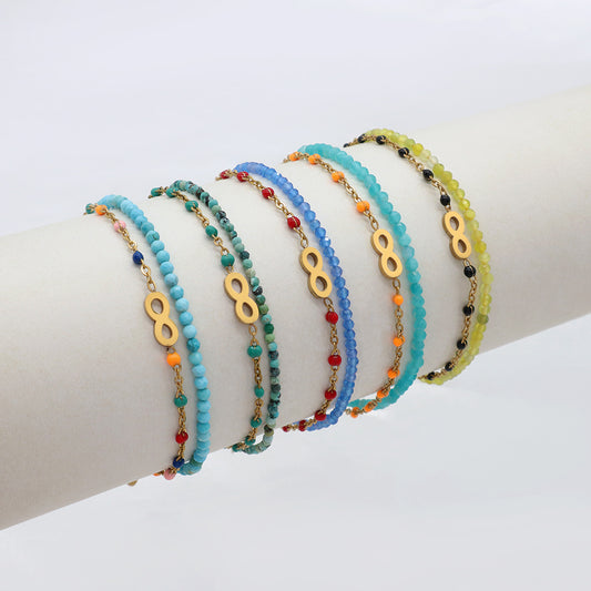 Handmade Customizable Natural Stone With Stainless Steel Double Layer Enamel Bracelet