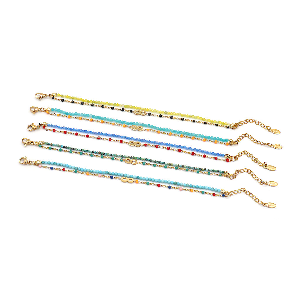 Handmade Customizable Natural Stone With Stainless Steel Double Layer Enamel Bracelet