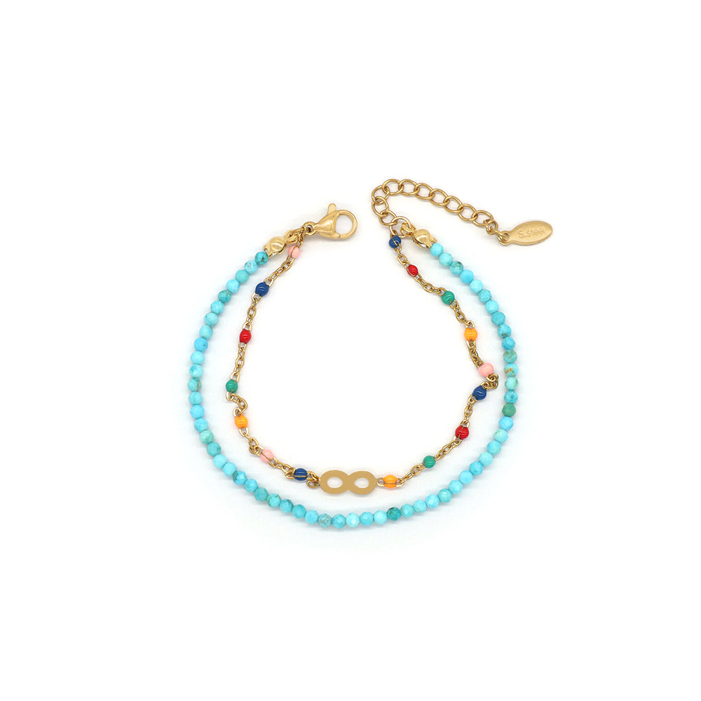 Handmade Customizable Natural Stone With Stainless Steel Double Layer Enamel Bracelet