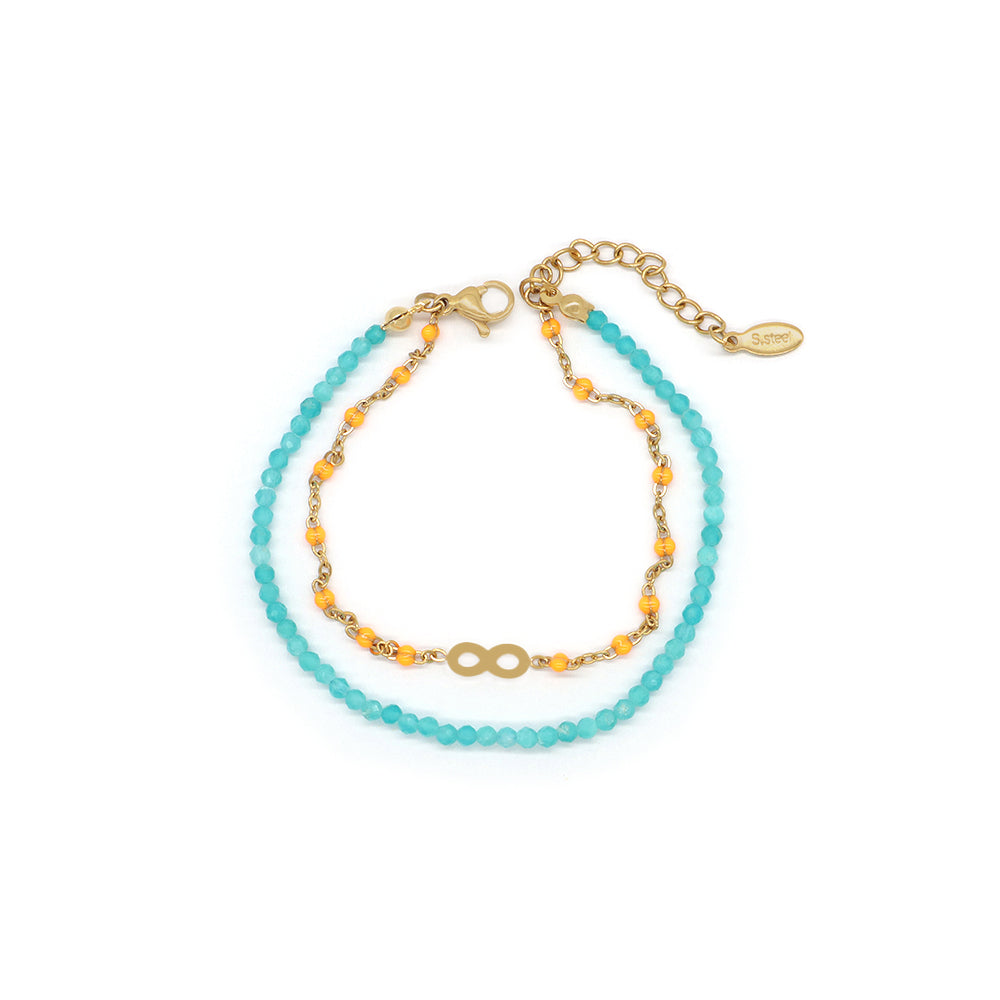 Handmade Customizable Natural Stone With Stainless Steel Double Layer Enamel Bracelet