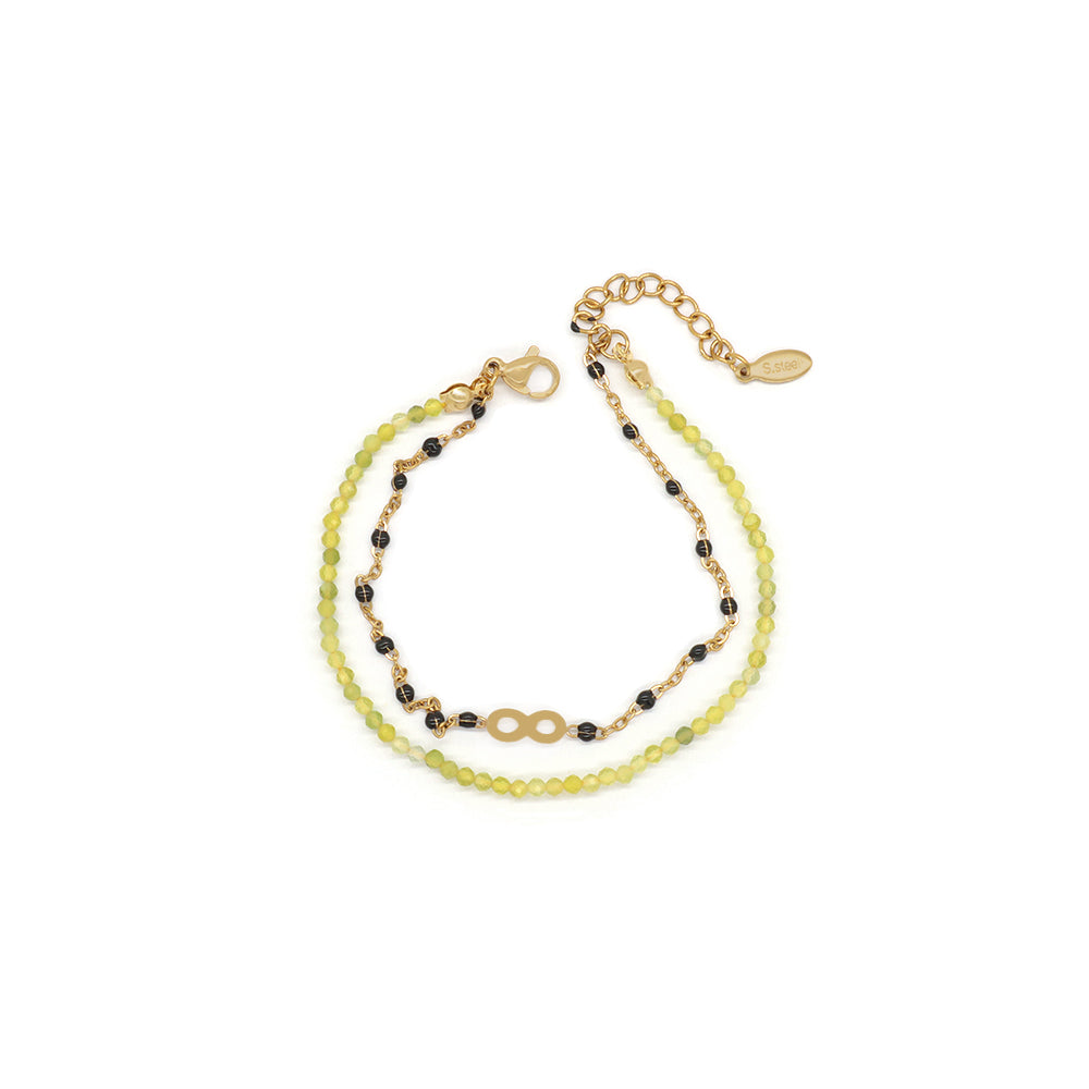 Handmade Customizable Natural Stone With Stainless Steel Double Layer Enamel Bracelet