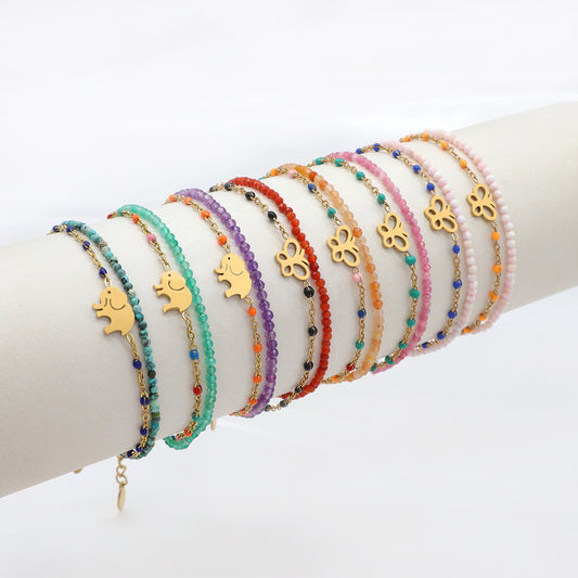 Handmade Customizable Natural Stone With Stainless Steel Double Layer Bracelet