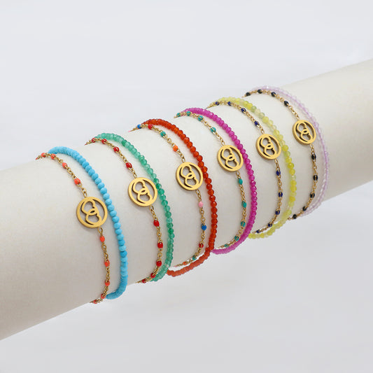 Handmade Customizable Natural Stone With Stainless Steel Double Layer Bracelet