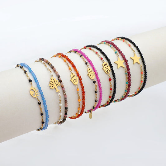 Handmade Customizable Natural Stone Stainless Steel Double Layer Bracelet