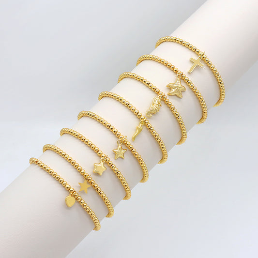 Handmade Customizable 3mm Brass Beads With Pendant Fashion Bracelet