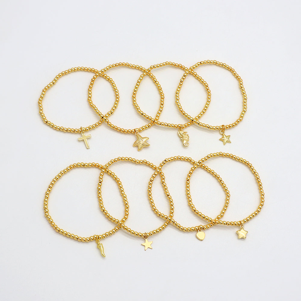 Handmade Customizable 3mm Brass Beads With Pendant Fashion Bracelet