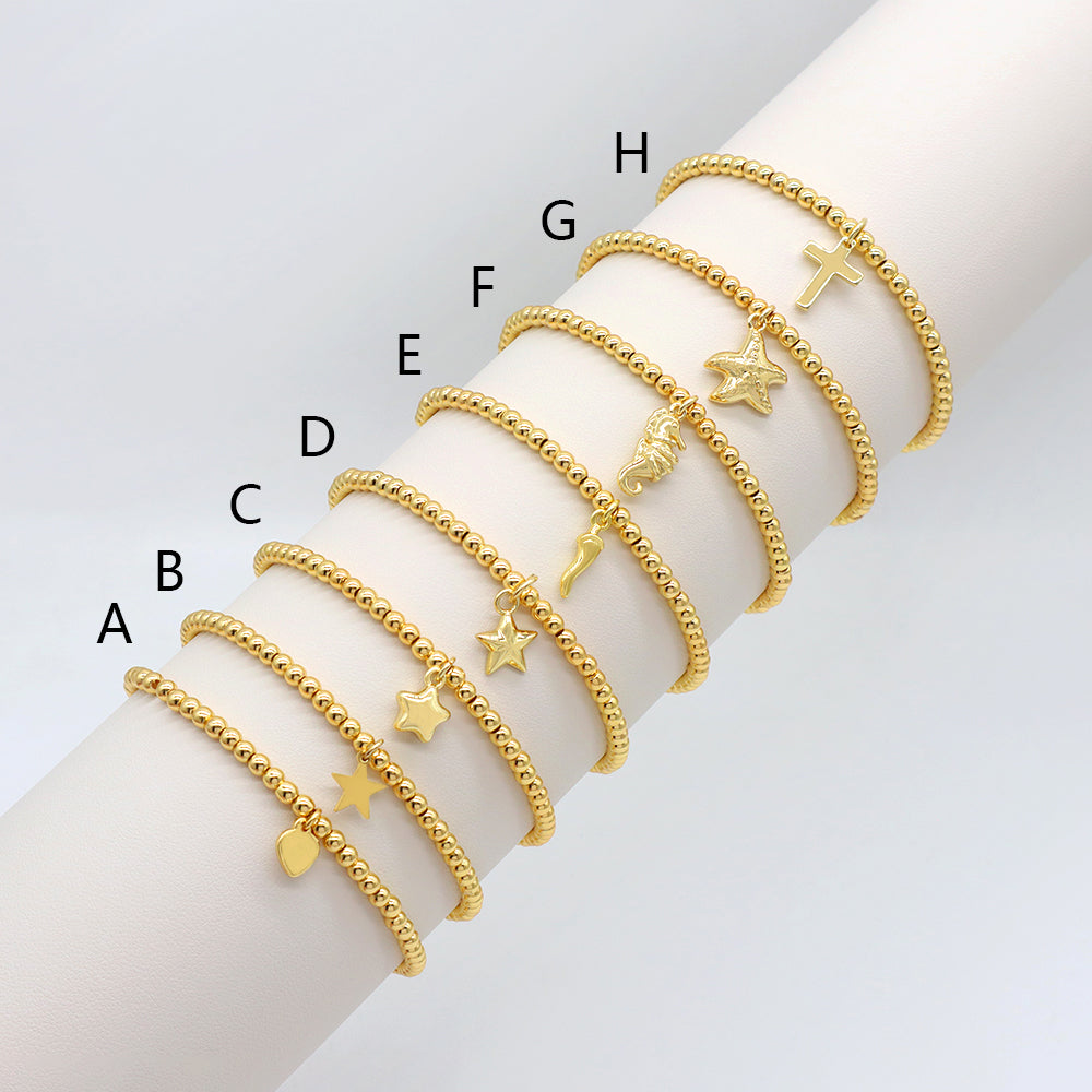 Handmade Customizable 3mm Brass Beads With Pendant Fashion Bracelet