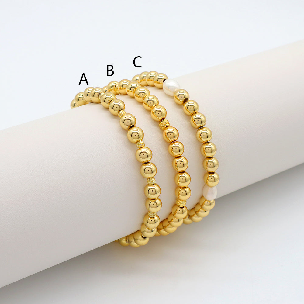 Handmade Customizable 6mm Brass Beads Gold Plated Bracelet