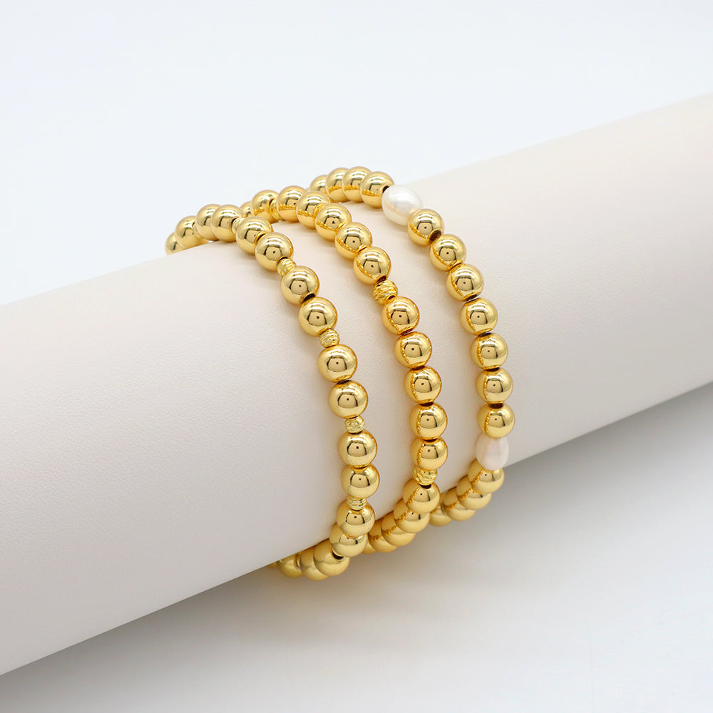 Handmade Customizable 6mm Brass Beads Gold Plated Bracelet