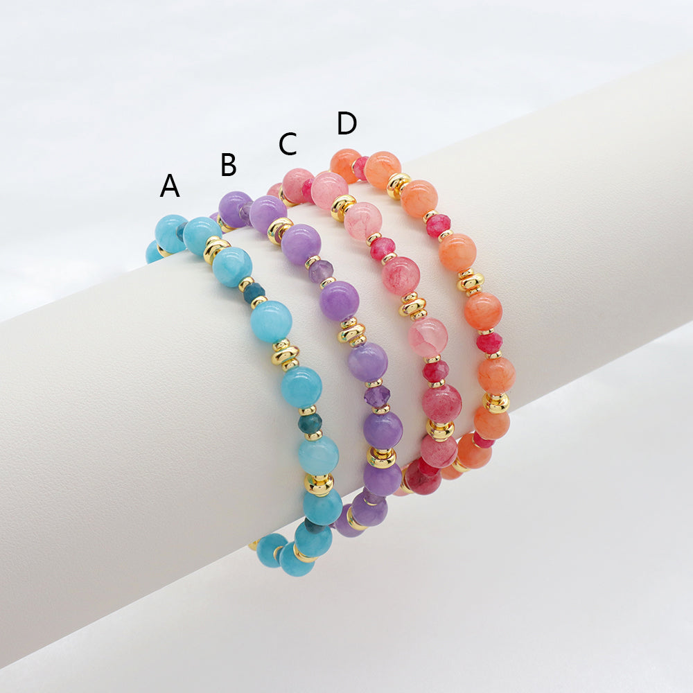 Handmade Customizable Natural Stone Beads Bracelet Brass Gold Plated Bracelet