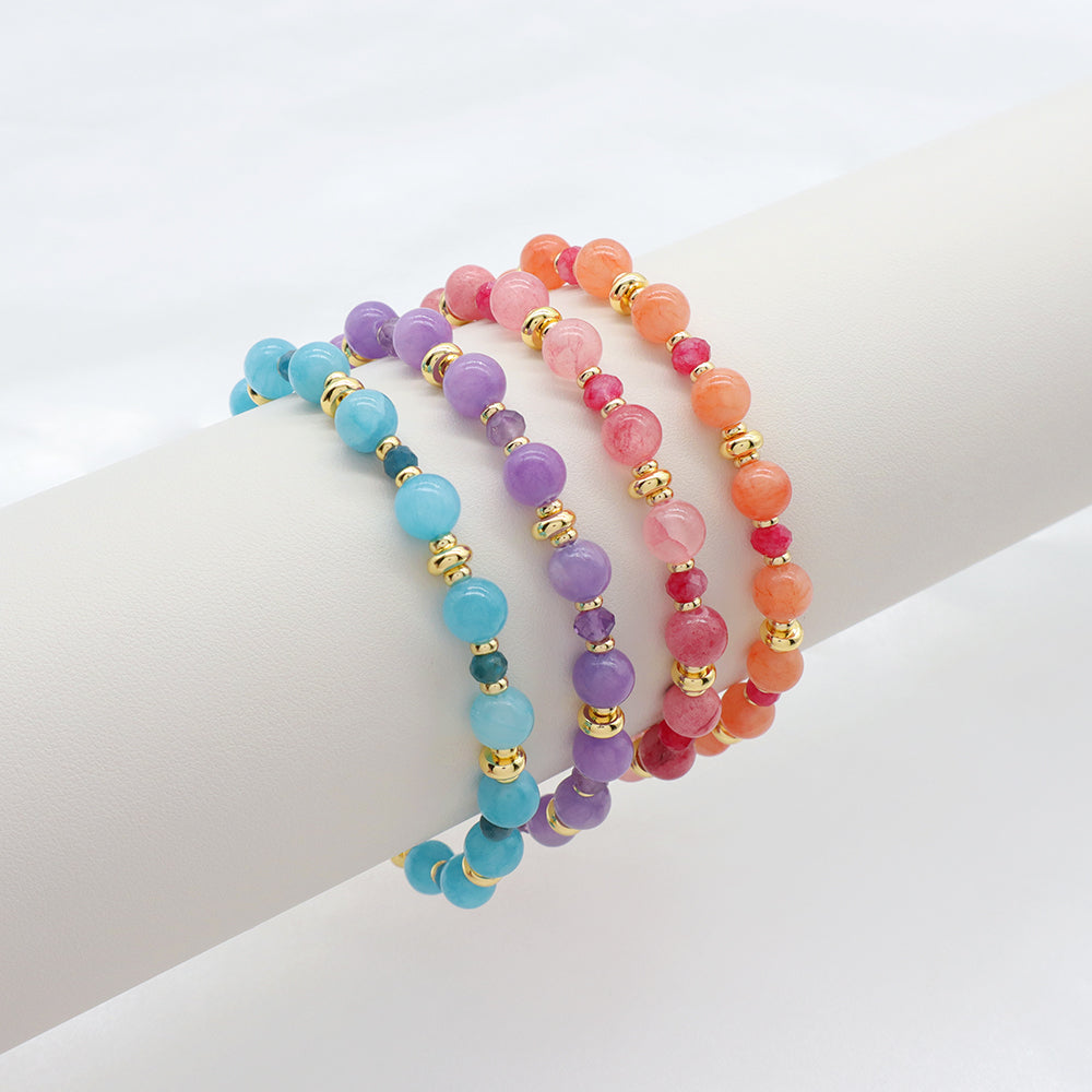 Handmade Customizable Natural Stone Beads Bracelet Brass Gold Plated Bracelet