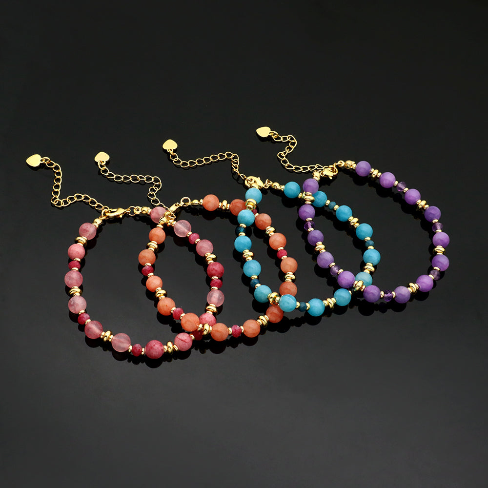 Handmade Customizable Natural Stone Beads Bracelet Brass Gold Plated Bracelet