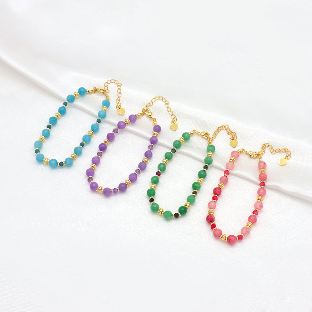 Handmade Customizable Natural Stone Beads Bracelet Brass Gold Plated Bracelet