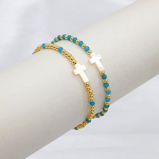 Handmade Customizable Natural Stone Beads Bracelet With Shell Charm Bracelet