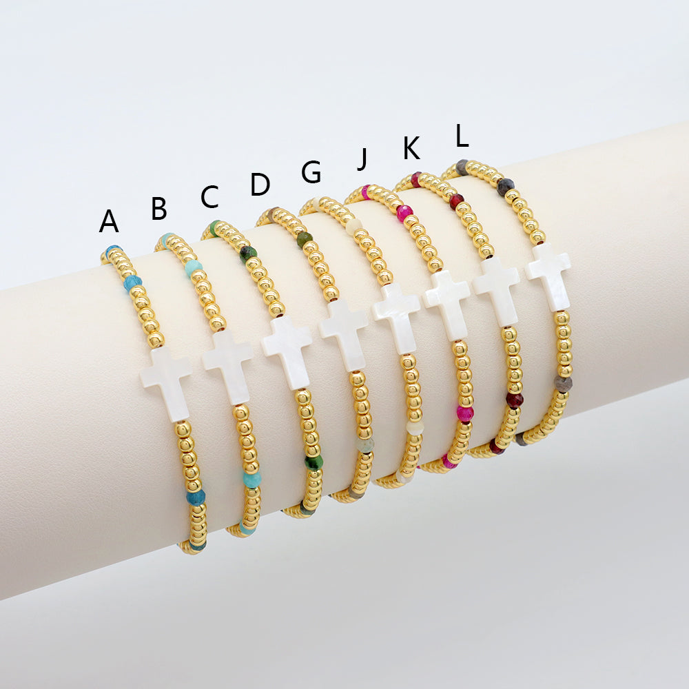 Handmade Customizable Natural Stone Beads Bracelet With Shell Charm Bracelet