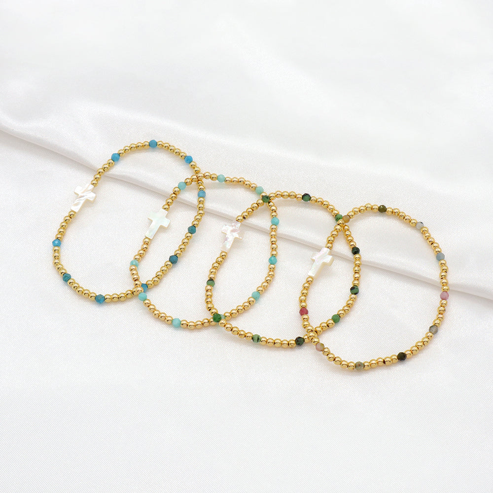 Handmade Customizable Natural Stone Beads Bracelet With Shell Charm Bracelet