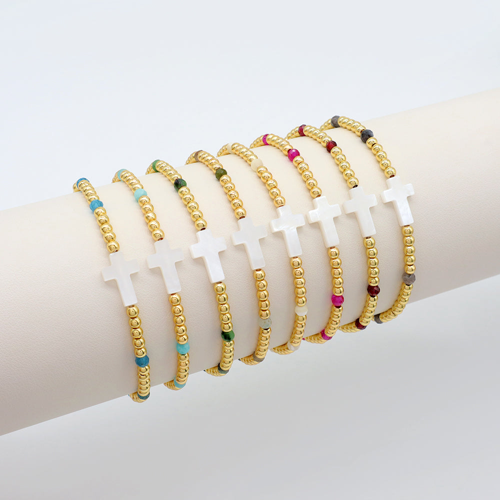 Handmade Customizable Natural Stone Beads Bracelet With Shell Charm Bracelet