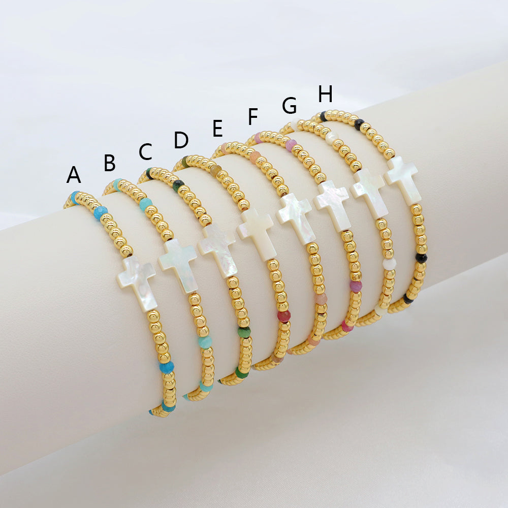Handmade Customizable Natural Stone Beads Bracelet With Shell Charm Bracelet