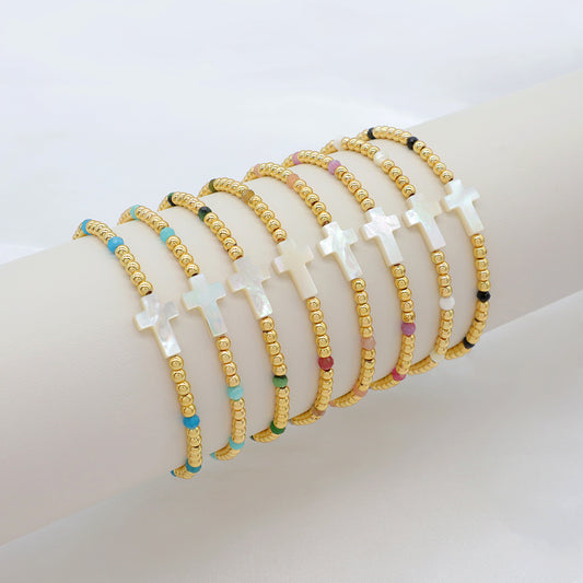 Handmade Customizable Natural Stone Beads Bracelet With Shell Charm Bracelet
