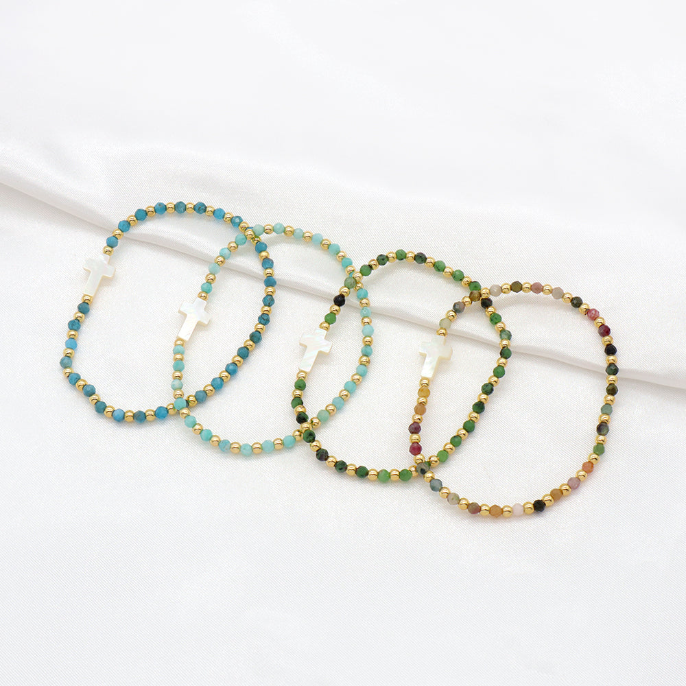 Handmade Customizable Natural Stone Beads Bracelet With Shell Charm Bracelet