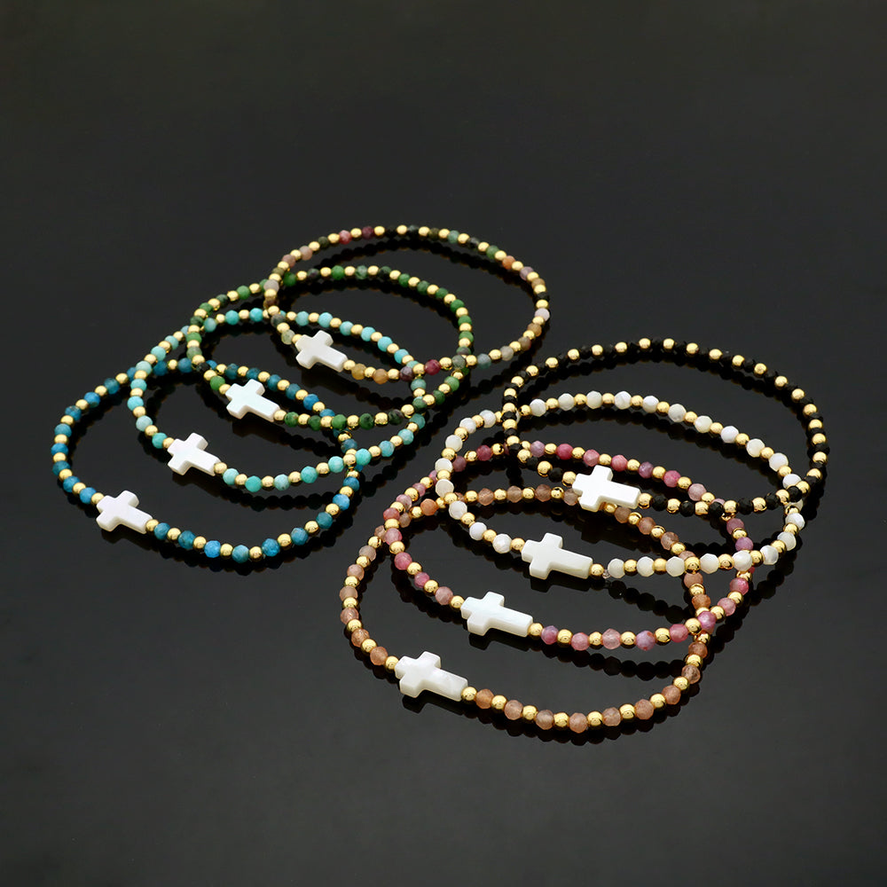 Handmade Customizable Natural Stone Beads Bracelet With Shell Charm Bracelet