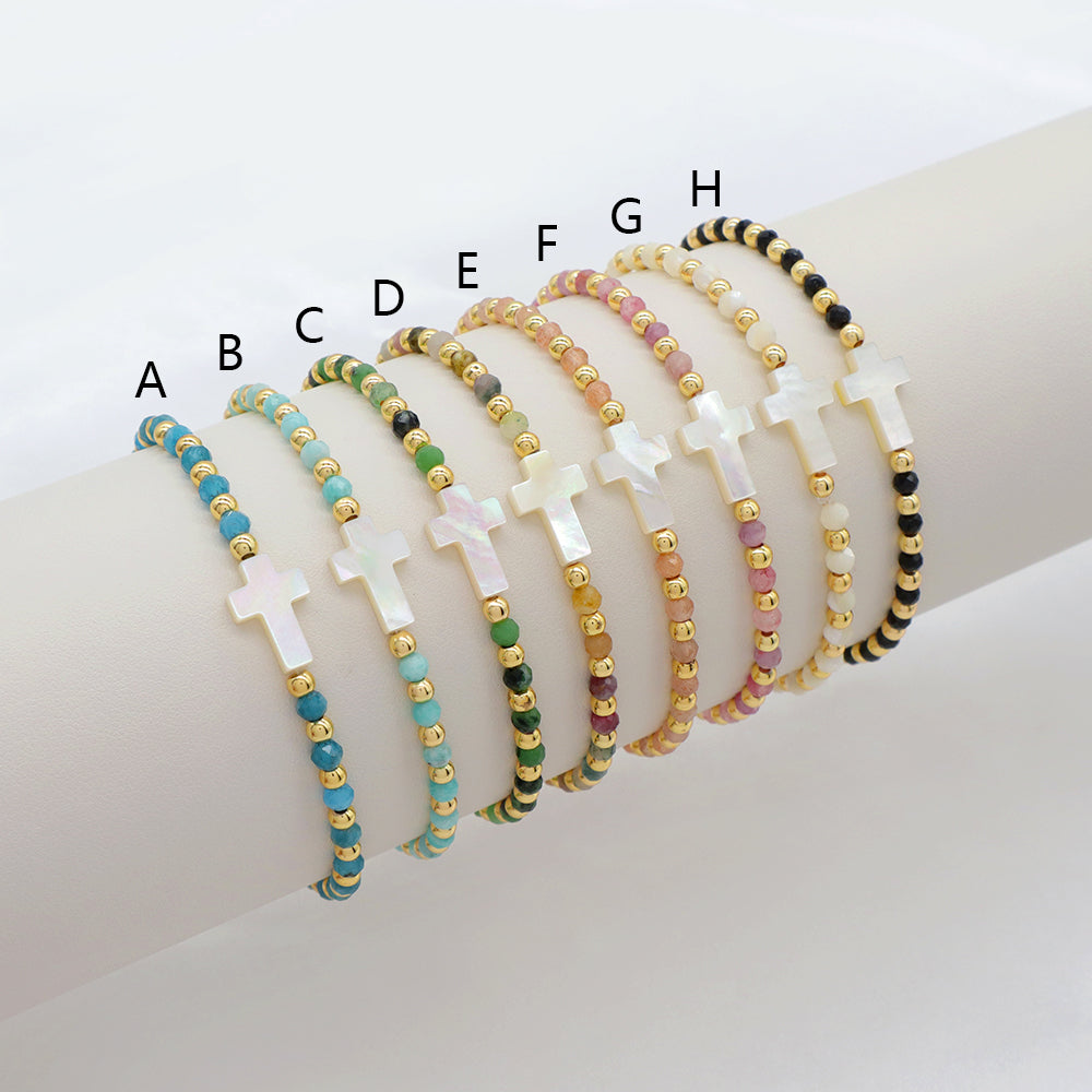 Handmade Customizable Natural Stone Beads Bracelet With Shell Charm Bracelet