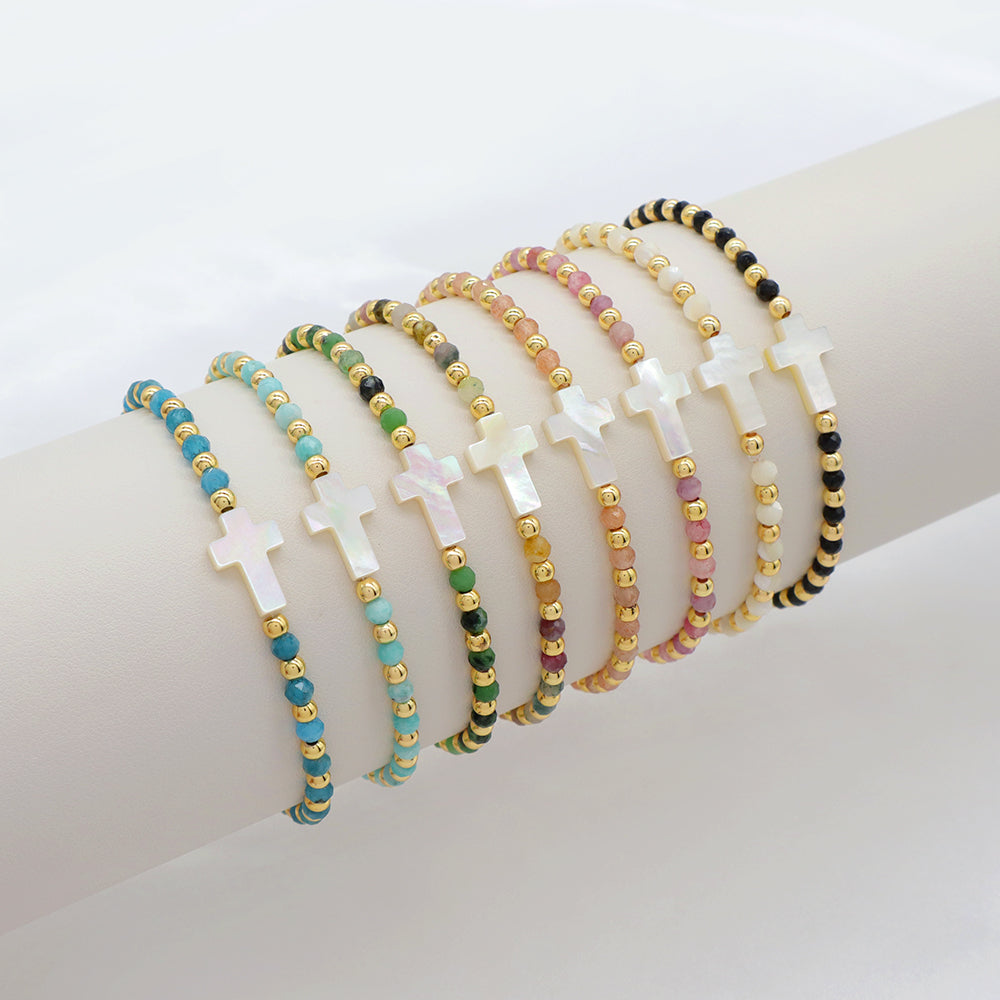 Handmade Customizable Natural Stone Beads Bracelet With Shell Charm Bracelet