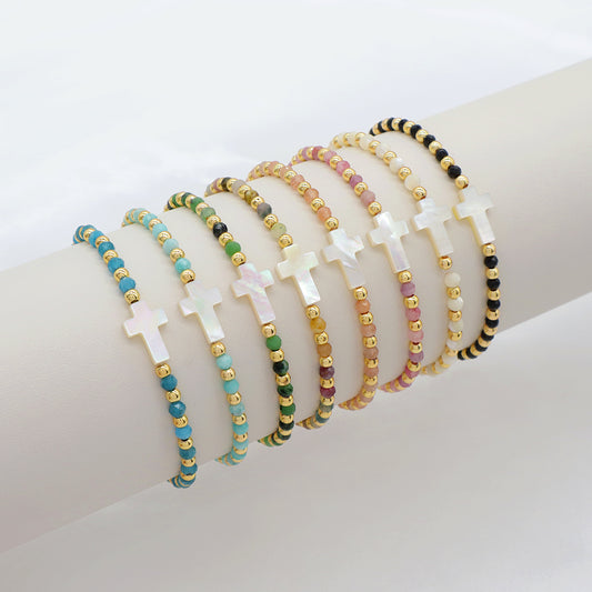 Handmade Customizable Natural Stone Beads Bracelet With Shell Charm Bracelet