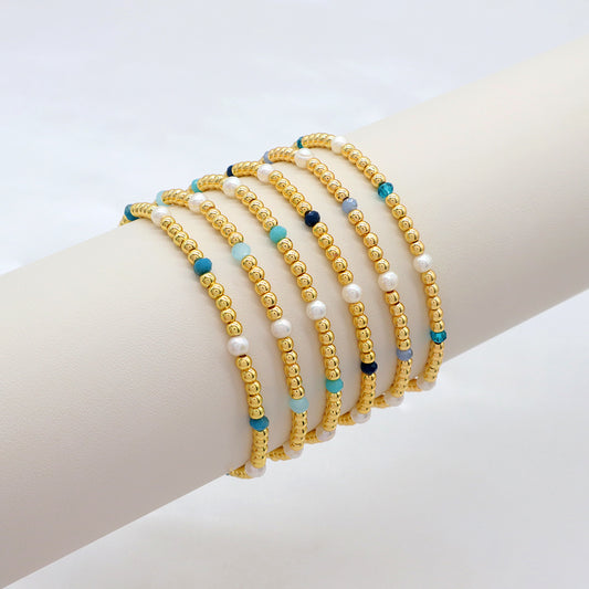 Handmade Customizable Brass Bracelet With Fresh Water Pearl Glass Crystal Beads Bracelet
