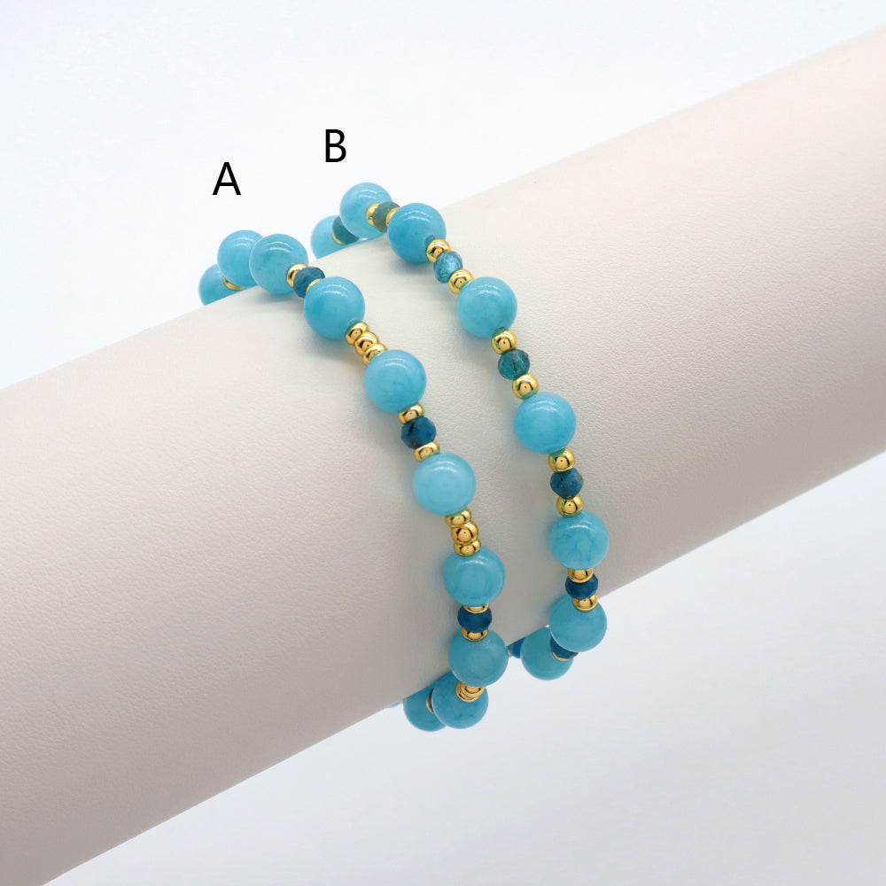 Handmade Customizable Natural Stone Beads Brass Gold Plated Bracelet
