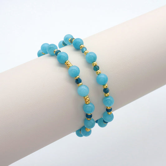 Handmade Customizable Natural Stone Beads Brass Gold Plated Bracelet