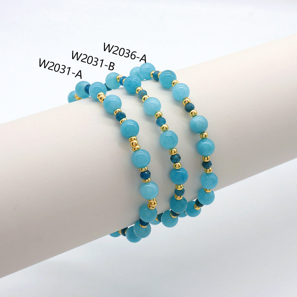 Handmade Customizable Natural Stone Beads Brass Gold Plated Bracelet