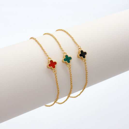Handmade Customizable Natural Stone Brass Gold Plated 7mm Charm Bracelet