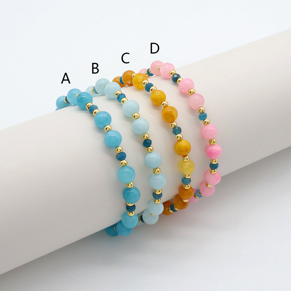 Handmade Customizable Natural Stone Beads Brass Gold Plated Bracelet