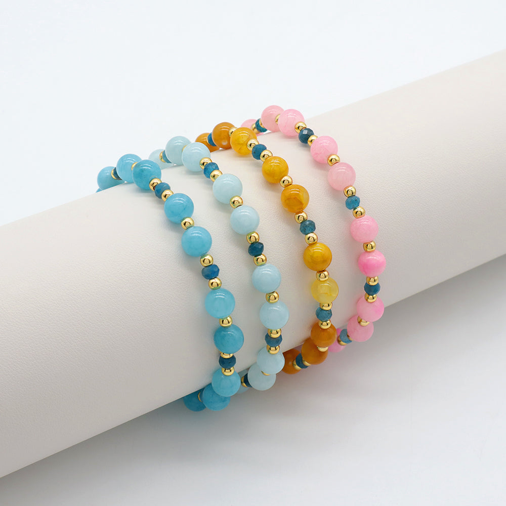 Handmade Customizable Natural Stone Beads Brass Gold Plated Bracelet