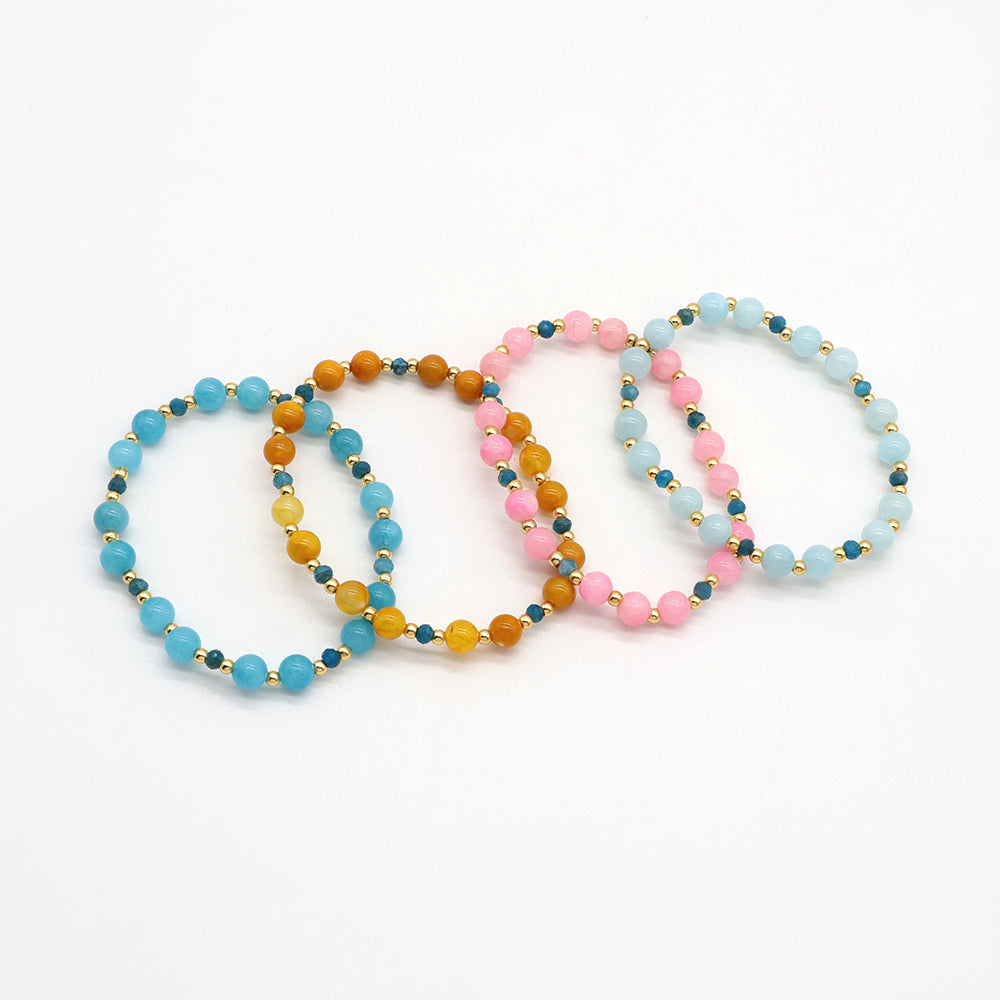 Handmade Customizable Natural Stone Beads Brass Gold Plated Bracelet