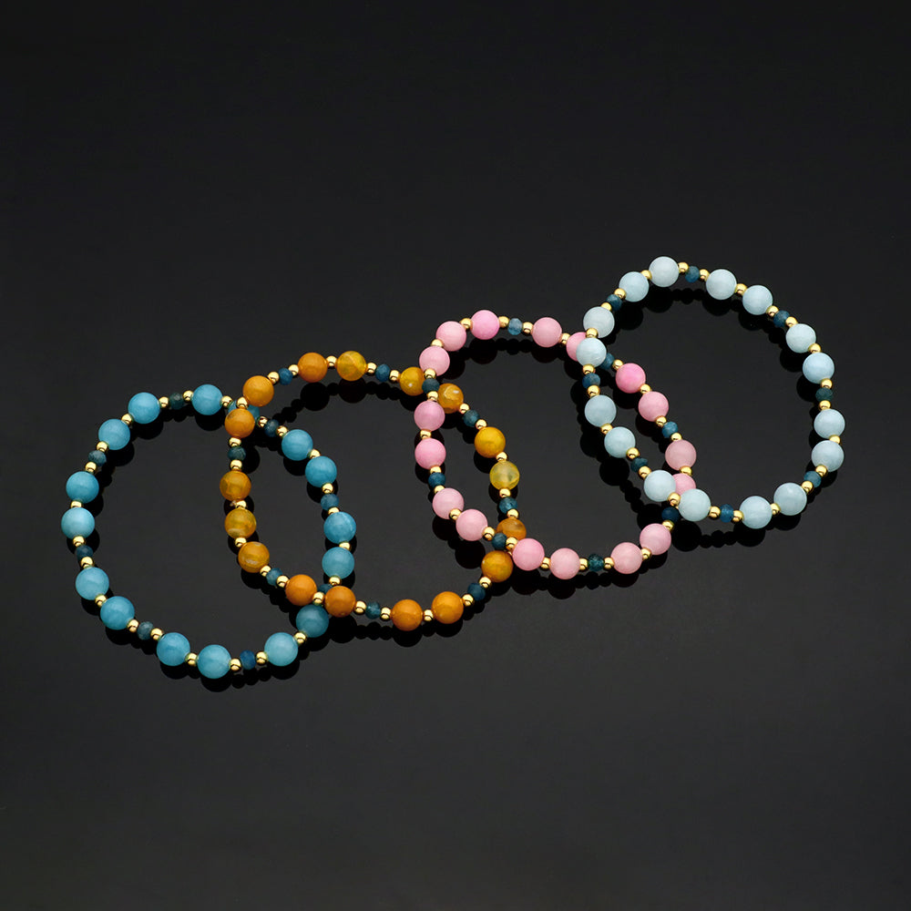 Handmade Customizable Natural Stone Beads Brass Gold Plated Bracelet