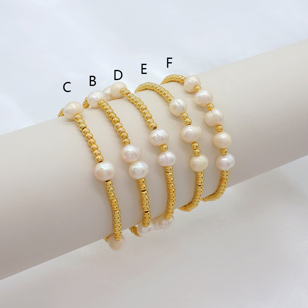 Handmade Customizable Brass Bracelet With Fresh Water Pearl Bracelet