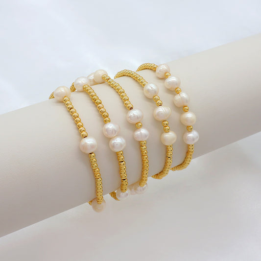Handmade Customizable Brass Bracelet With Fresh Water Pearl Bracelet