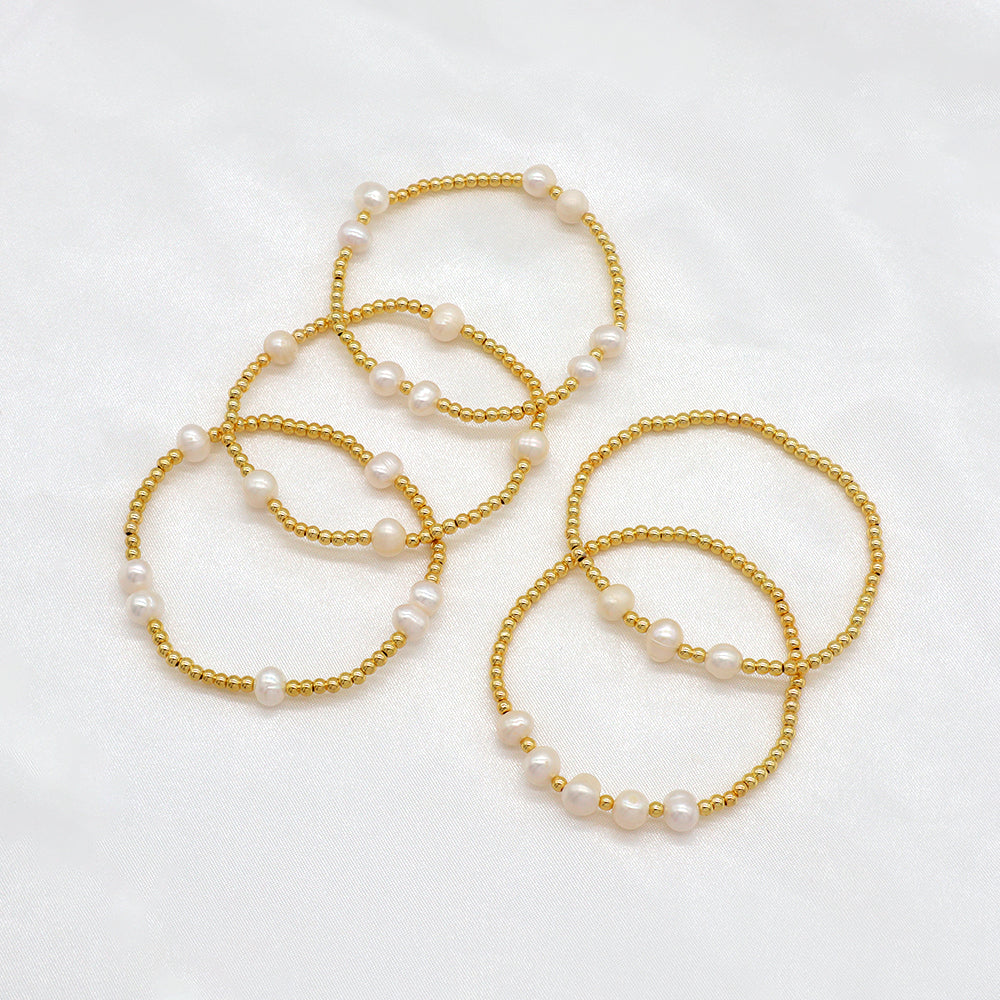 Handmade Customizable Brass Bracelet With Fresh Water Pearl Bracelet